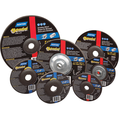 Meules &agrave; moyeu d&eacute;port&eacute; Gemini, 4-1/2" x 1/4", Arbre 7/8", Oxyde d'aluminium, Type 27 - Norton 66252842033