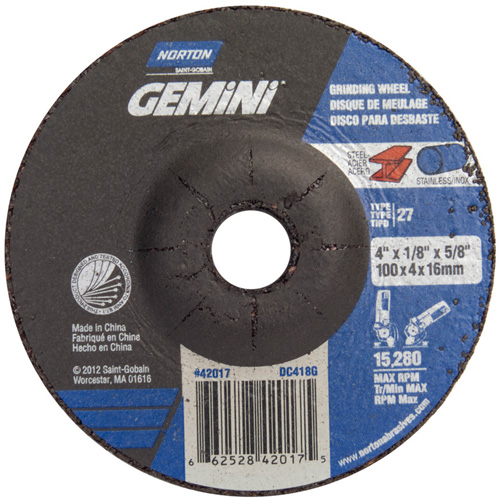 Gemini&reg; All Purpose Mini Cut-Off Wheel, 4" x 1/8", 5/8" Arbor, Aluminum Oxide, Type 27 - Norton 66252842017