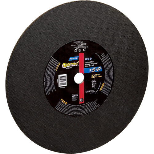 Large Diameter Reinforced Cut-Off Wheels for Stationary Saws - Gemini&reg;Large Diameter, 14" x 1/8", 1" Arbor, Type 1, Aluminum Oxide, 4365 RPM - Norton 66253306609