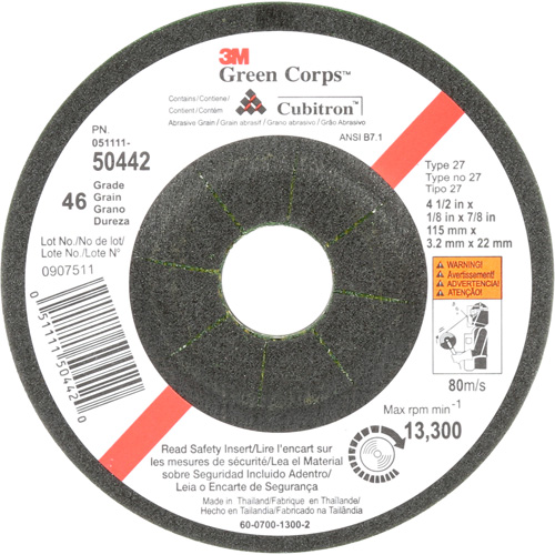 Meule flexible Green Corps, 4-1/2" x 1/8", Arbre 7/8", C&eacute;ramique, Type 27 - 3M AB50442