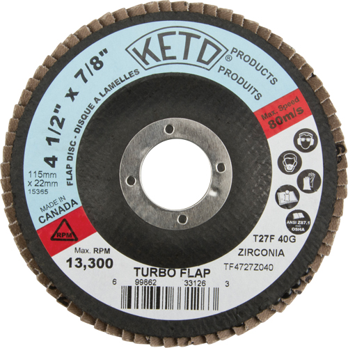 DISQUE LAMELLE TURBO 4 1/2X7/8 GRAIN 40, 4-1/2" x 7/8", Grain 40, Alumine de zirconium -  