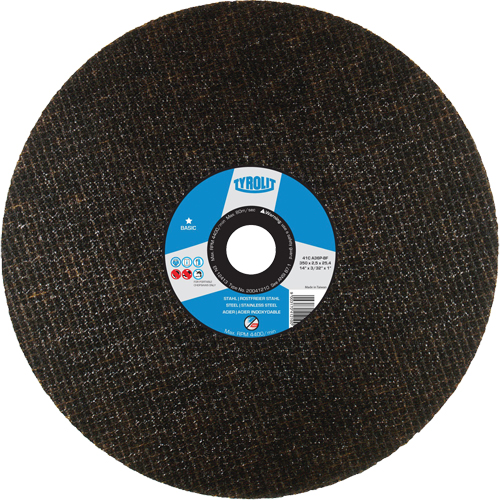 Chop Saw Wheel, 14" x 3/32", 1" Arbor, Type 1, Aluminum Oxide, 4400 RPM - Tyrolit 20041210
