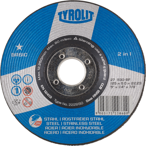 Meule de base 2 en 1, 4-1/2" x 1/4", Arbre 7/8", Type 27 - Tyrolit 222858