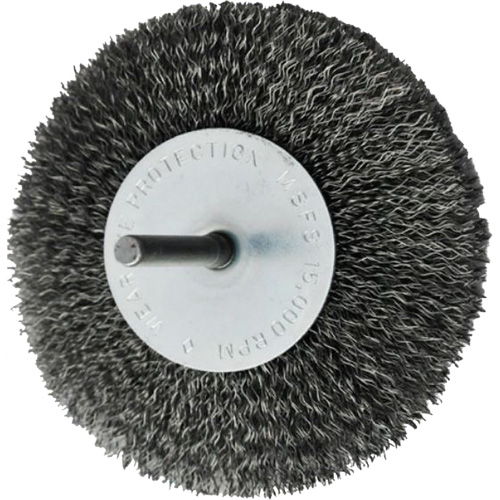 Brosses mont&eacute;es &agrave; fils cr&ecirc;p&eacute;s circulaires, 4", Fils 0,008", Tige 1/4" - Felton Brushes E411