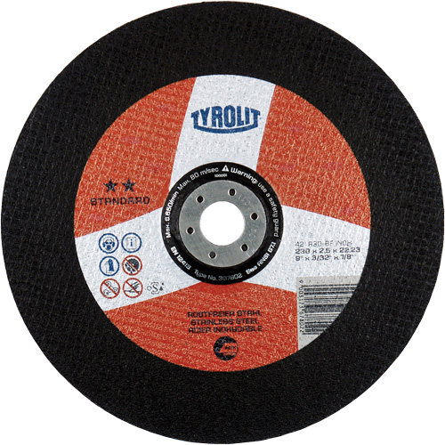 Disque de coupe INOX de premi&egrave;re qualit&eacute;, 6" x 5/64", Arbre de 7/8", Type 27, Oxyde d'aluminium, 10 200 Tr/min - Tyrolit 41507