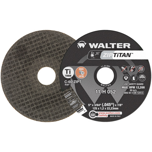 ZIP Titan Cutting Wheel, 5" x 3/64", 7/8" Arbor, Type 1, Silicon Carbide, 12200 RPM - Walter Surface Technologies 11H052