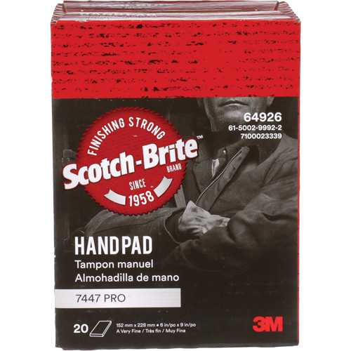 Tampons manuels Scotch-Brite 7447, Oxyde d'aluminium, 9" x 6", Grain Tr&egrave;s fin - 3M SB64926