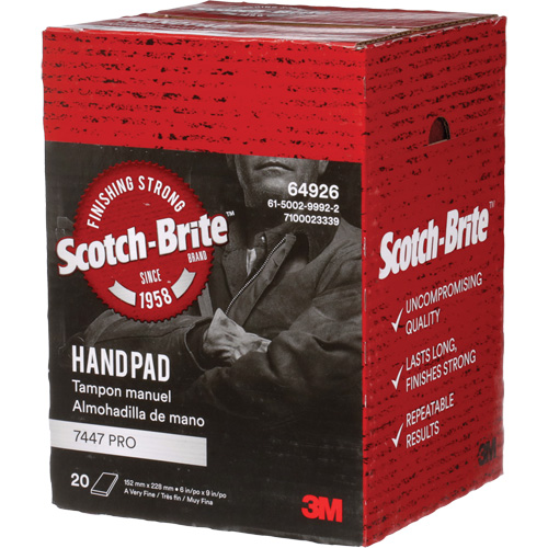 Tampons manuels Scotch-Brite 7447, Oxyde d'aluminium, 9" x 6", Grain Tr&egrave;s fin - 3M SB64926