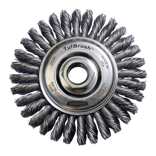 Brosse &agrave; fils nou&eacute;s TufBrush, Dia. 4", Fils 0,02", Arbre 5/8"-11, Acier - Osborn 0002323000