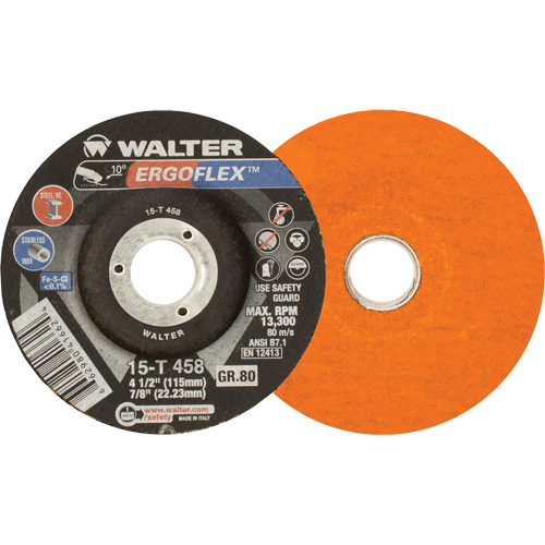 Meule Ergoflex, 4-1/2" x 1/4", Arbre 7/8", Oxyde d'aluminium, Type 29 - Walter Technologies Pour Surface 15T458