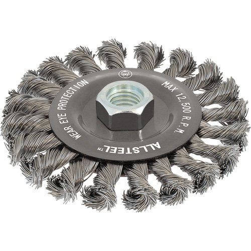 Brosse m&eacute;tallique ALLSTEEL, Dia. 5", Fils 0,02", Arbre 5/8"-11, Acier - Walter Technologies Pour Surface 13W551