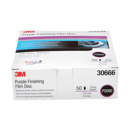 Hookit Finishing Film Disc, 6" Dia., P2000 Grit, Aluminum Oxide, Film - 3M 30666