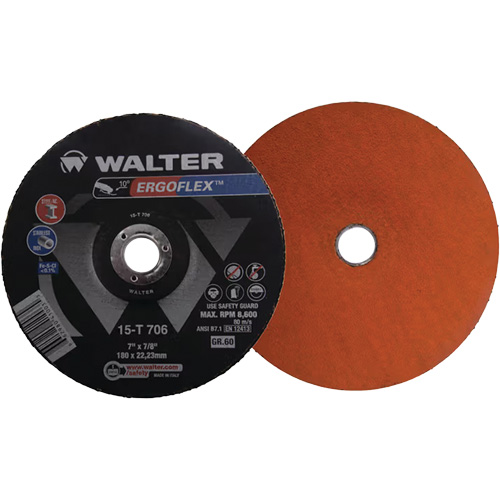 Ergoflex Grinding Wheel, 7" x 7/8" Arbor, Ceramic, Type 29 - Walter Surface Technologies 15T706