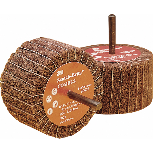 Combi Wheels, 3" Dia. x 1-3/4" W, 1/4" Arbor, Aluminum Oxide - 3M AB80678