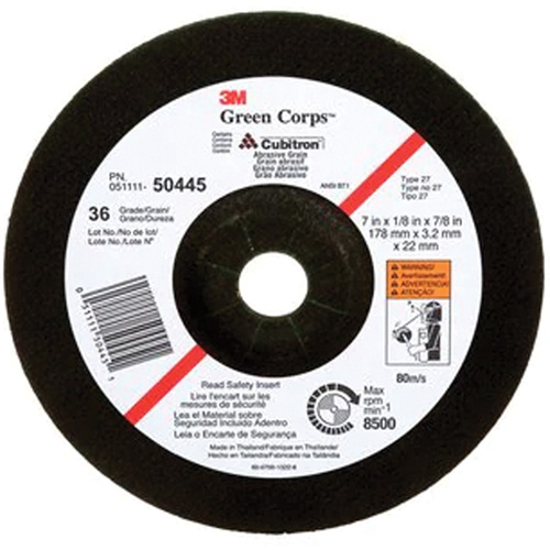 Green Corps Depressed Centre Wheel, 7" x 1/8", 7/8" Arbor, Ceramic, Type 27 - 3M AB50445