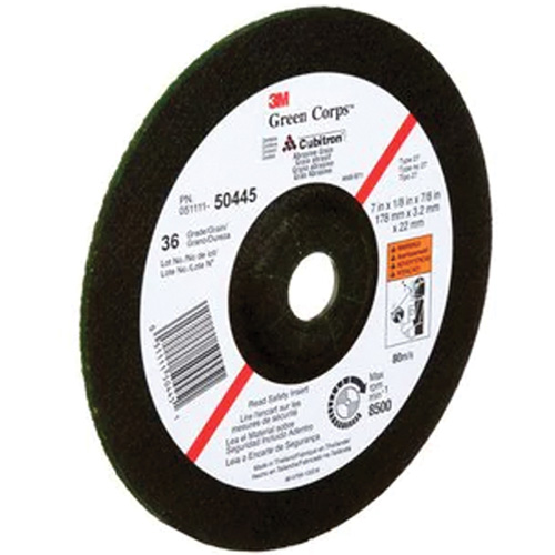 Green Corps Depressed Centre Wheel, 7" x 1/8", 7/8" Arbor, Ceramic, Type 27 - 3M AB50445