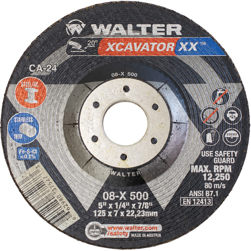 Meule Xcavator XX, 5" x 1/4", Arbre 7/8", C&eacute;ramique, Type 27 - Walter Technologies Pour Surface 08X500