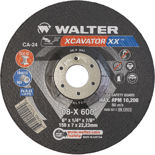Meule Xcavator XX, 6" x 1/4", Arbre 7/8", C&eacute;ramique, Type 27 - Walter Technologies Pour Surface 08X600