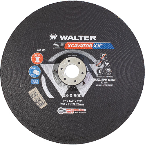 Meule Xcavator XX, 9" x 1/4", Arbre 7/8", C&eacute;ramique, Type 27 - Walter Technologies Pour Surface 08X900