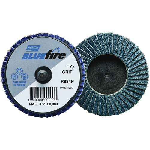 Mini disque &agrave; lamelles plates en plastique BlueFire R884P, 2" x Type 27, Grain P60, Alumine de zirconium - Norton 77696090167