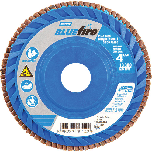 Disques &agrave; lamelles de calibre moyen BlueFire, 4-1/2" x 7/8", Type 27, Grain 60, Alumine de zirconium - Norton 66623399142