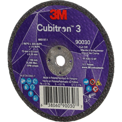 Meule &agrave; tronçonner Cubitron 3, 3" x 0,035", Arbre de 1/4", Type T1, C&eacute;ramique, 21000 Tr/min - 3M AB03860