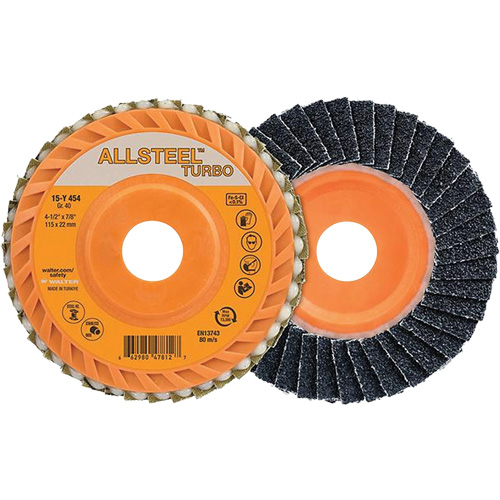 ALLSTEEL Turbo Flap Disc, 4-1/2" x 5/8"-11, 80 Grit, Zirconia Alumina - Walter Surface Technologies 06Y508