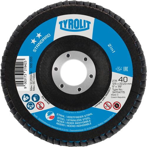 2-in-1 Flap Disc, 5" x Type 27A, 60 Grit - Tyrolit 34704776