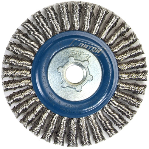 Stringer Bead Knot Wire Brush For Angle Grinders, 4" Dia., 0.02" Fill, 5/8"-11 Arbor, Stainless Steel - Norton 69936606278
