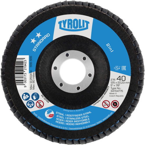Disque &agrave; lamelles 2-en-1, 4-1/2" x 22,5 mm, Type 27A, Grain 60, C&eacute;ramique d'alumine - Tyrolit 34704772