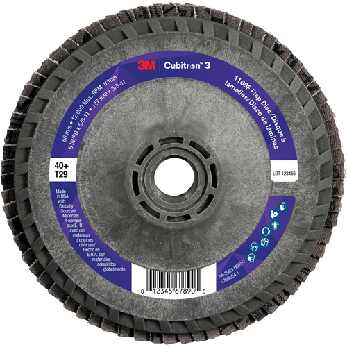 Cubitron 3 Conical  Flap Disc with Quick Change 1169F, 5" x 5/8"-11, Type T29, 40+ Grit, Ceramic - 3M 7100380207
