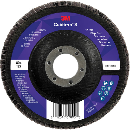 Disque &agrave; lamelles plate 1169F Cubitron 3, 4-1/2" x 7/8", Type T27, Grain 80+, C&eacute;ramique - 3M 7100380218