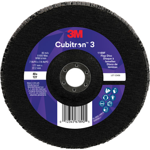 Disque &agrave; lamelles plate 1169F Cubitron 3, 7" x 7/8", Type T27, Grain 40+, C&eacute;ramique - 3M 7100379978