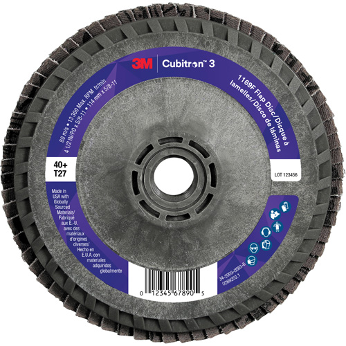 Disque &agrave; lamelles Cubitron 3 1169F, 4-1/2" x 5/8"-11, Type T27, Grain 40+, C&eacute;ramique - 3M 7100404324