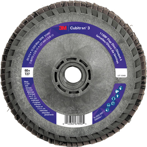 Cubitron 3 Flap Disc 1169F, 5" x 5/8"-11, Type T27, 60+ Grit, Ceramic - 3M 7100412595