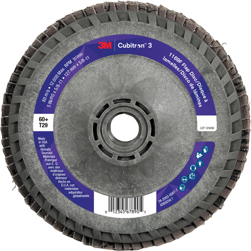 Disque &agrave; lamelles Cubitron 3 1169F, 5" x 5/8"-11, Type T29, Grain 60+, C&eacute;ramique - 3M 7100412568