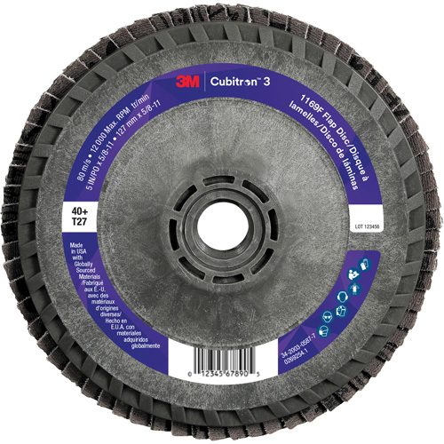 Cubitron 3 Flap Disc 1169F, 5" x 5/8"-11, Type T27, 40+ Grit, Ceramic - 3M 7100412607