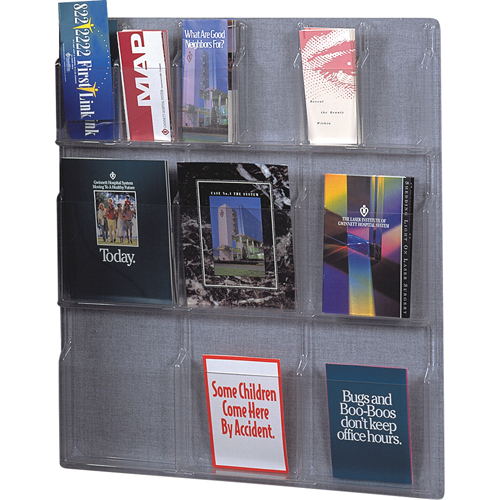 Literature Displays, Wall Mount, 6 Slots, Plastic, 30" W x 34-3/4" D x 34-3/4" H - Safco 5606CL