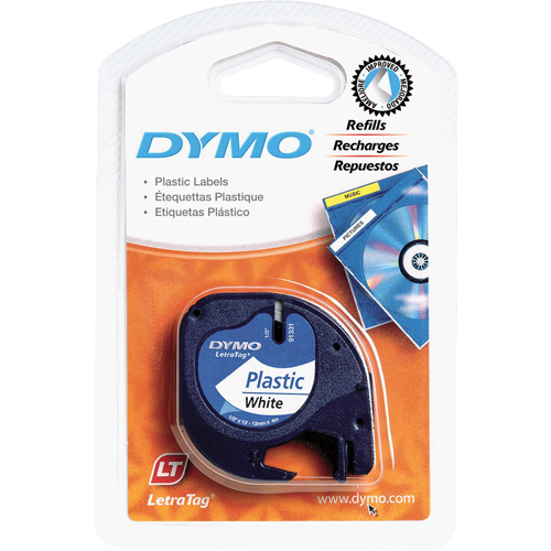 Labels for LetraTag Plus LT100-H, 12 mm x 13', Black on White - Dymo 91331