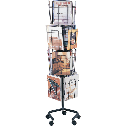 Literature Display Racks - Rotary Floor Displays, Rotating, 16 Slots, Wire Mesh, 15" W x 15" D x 60" H - Safco 4139CH