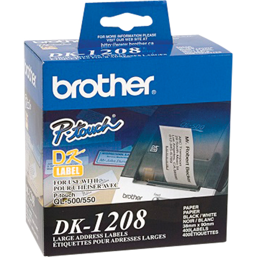 &eacute;tiquettes d'adresse de s&eacute;rie DK, 1-1/2" la x 3-1/2" la x Blanc - Brother DK1208