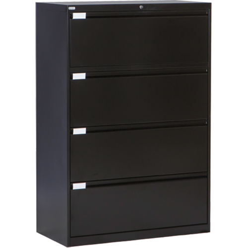 Lateral Filing Cabinet, Steel, 4 Drawers, 36" W x 18" D x 53-3/8" H, Black - Perfix Inc. 2041-3333-36-9367