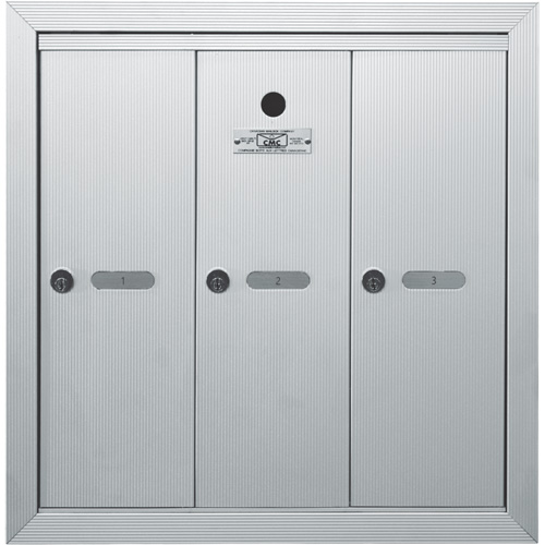 Single Deck Mailboxes, Wall -Mounted, 16" x 5-1/2", 3 Doors, Aluminum - Canadian Mailbox Company NS101-SURFACEMOUNT-3