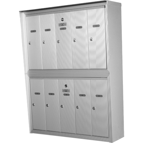 Double Deck Mailboxes, Wall -Mounted, 16" x 5-1/2", 12 Doors, Aluminum - Canadian Mailbox Company NS201-ALUMINUM-6