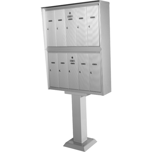 Double Deck Mailboxes, Pedestal -Mounted, 16" x 5-1/2", 16 Doors, Aluminum - Canadian Mailbox Company NS202-ALUMINUM-8