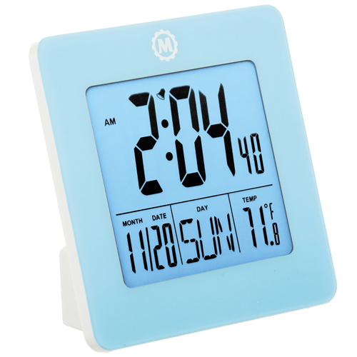 Desktop Clock, Digital, Battery Operated, 3.6" W x 1.5" D x 3.6" H, Blue - Marathon CL030050BL