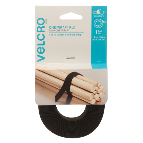 Ruban d'attaches One-Wrap, Boucle et crochet, 12' x 3/4", Auto-aggripant, Noir - Velcro Companies 90340C