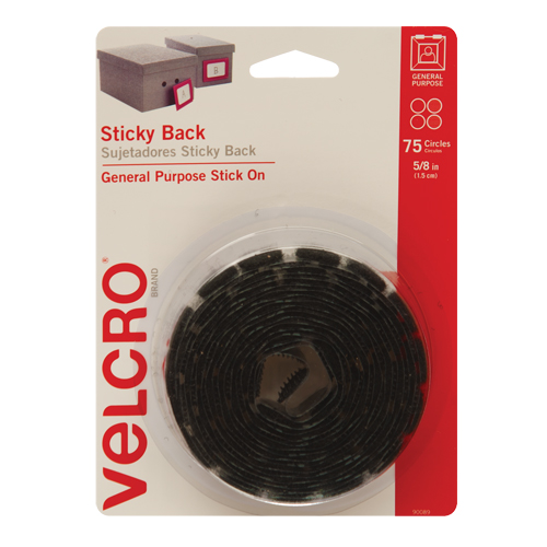 Fastener Coins, Hook & Loop, 5/8" Dia., Adhesive, Black - Velcro Companies 90089C