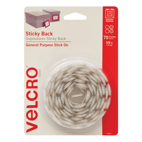 Attaches en jeton, Boucle et crochet, 5/8" dia., Adh&eacute;sif, Blanc - Velcro Companies 90090