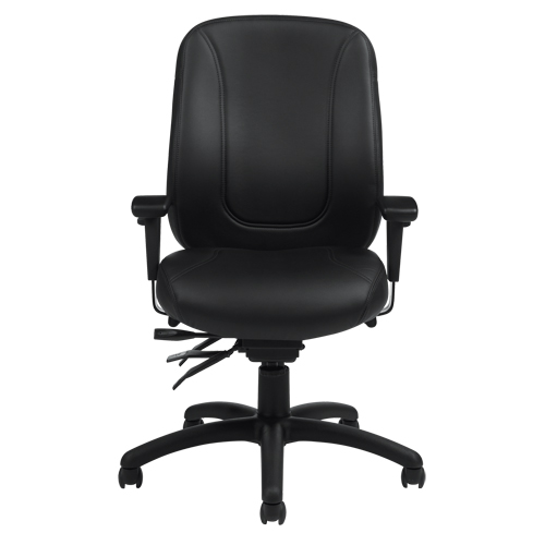 Overtime High Back Chair, Leather, Black, 300 lbs. Capacity - Offices To Go MVL2756 PU30 BL20 BLK